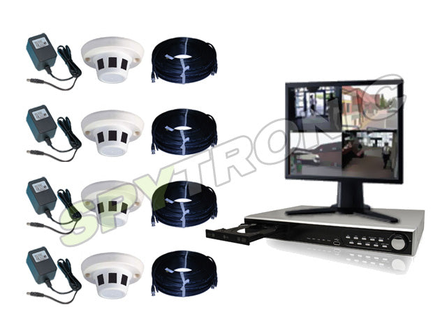 4 smoke detector cameras, audio video digital recorder